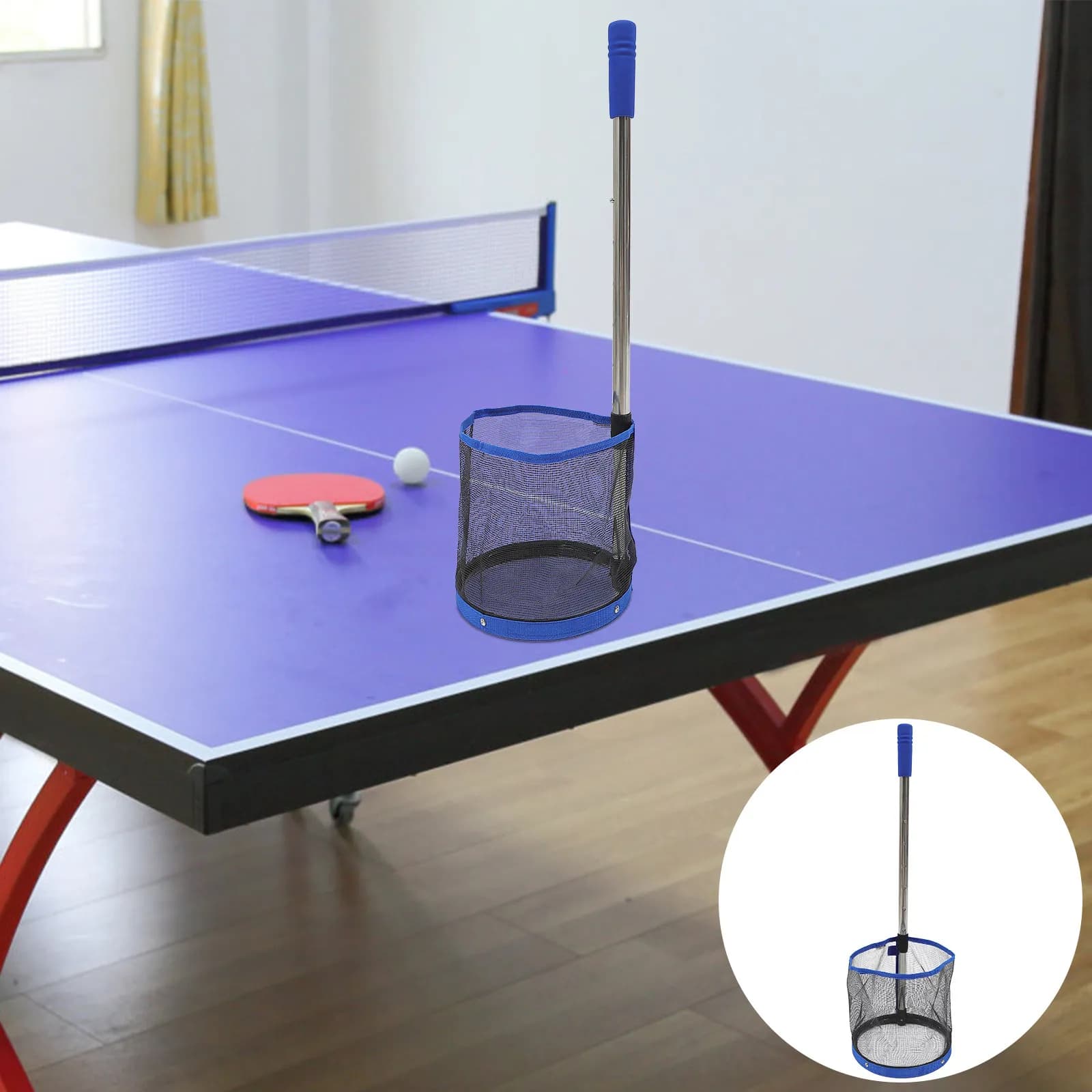 Raccoglitore di Palline da Ping Pong Portatile con Asta e Borsa a Rete, Raccoglipalline per Allenamento Tennis da Tavolo, Contiene 120 Palline, Risparmia Tempo e Fatica