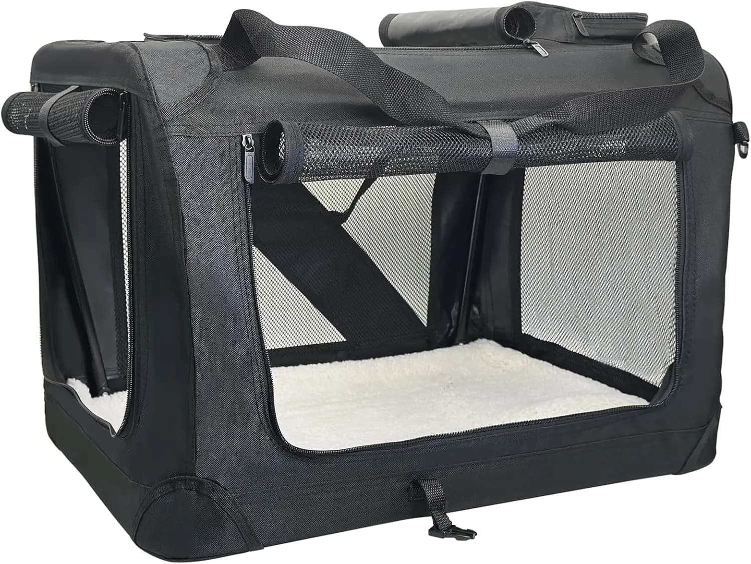 Trasportino Morbido Grande per 2 Gatti Fino a 20 kg, Borsa da Viaggio Pieghevole 60x43x43 cm con Tracolla, Nero