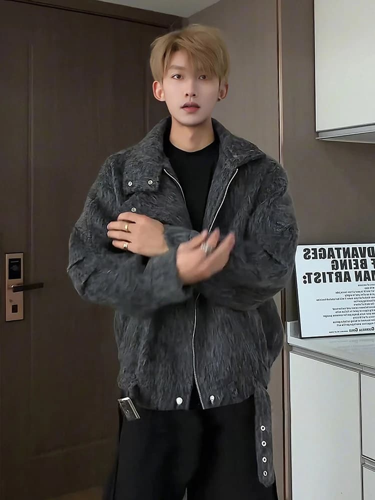 Giacca Corta in Lana Spessa Grigio Scuro per Uomo, Cappotto Invernale Harlington Cleanfit con Colletto, Abbigliamento da Lavoro, Stile Giovanile