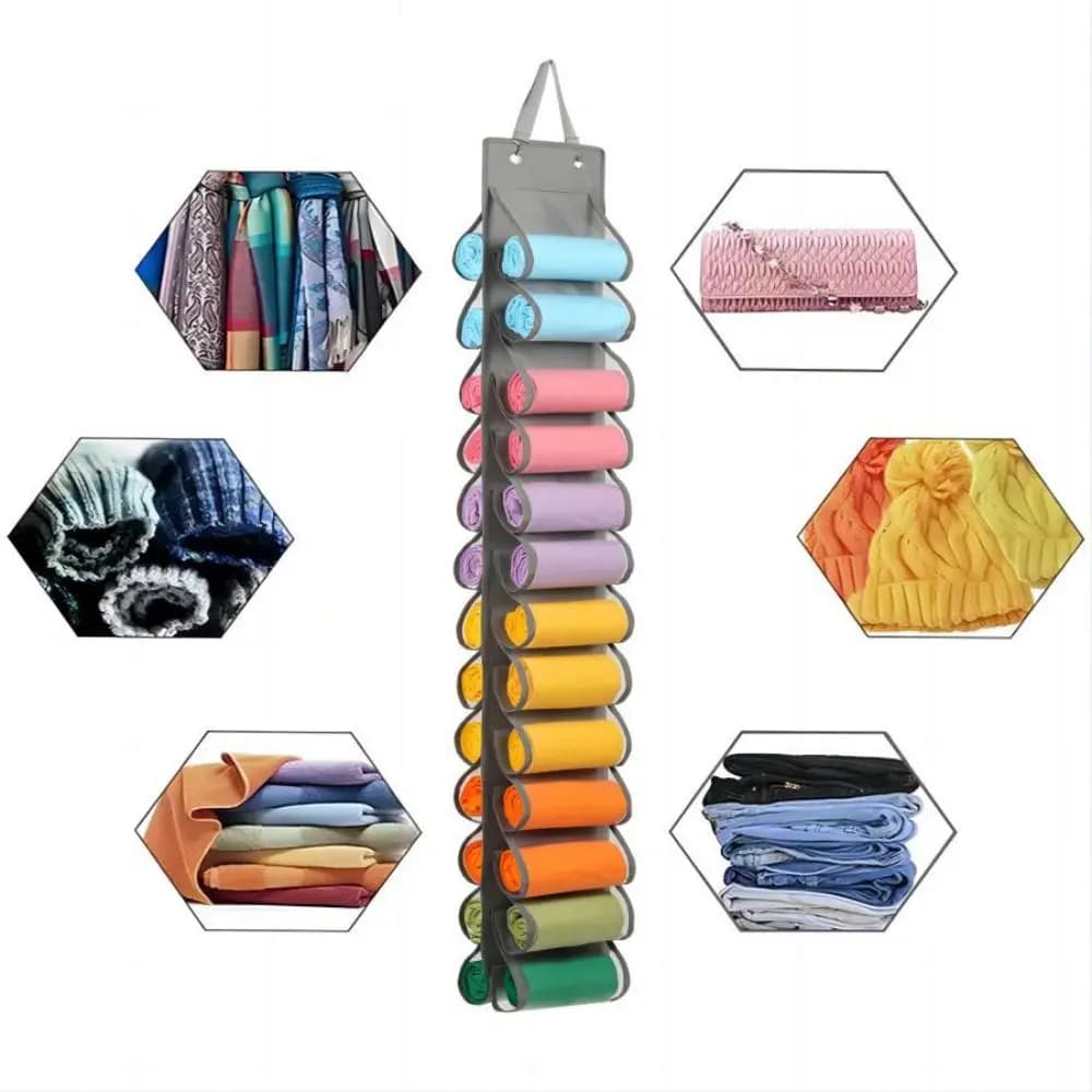 Organizzatore Pieghevole per Leggings, Organizzatore Arrotolabile per Armadio, Borsa Contenitore con Scomparti per Appendiabiti