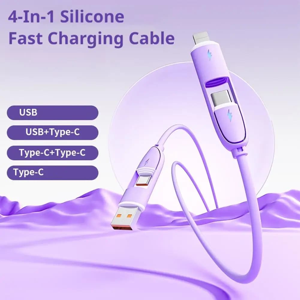 Cavo dati 4 in 1 a ricarica rapida 6A, cavo USB tipo C, USB Micro per iPhone, Samsung, Huawei, Xiaomi, cavo di ricarica multiplo multiporta.
