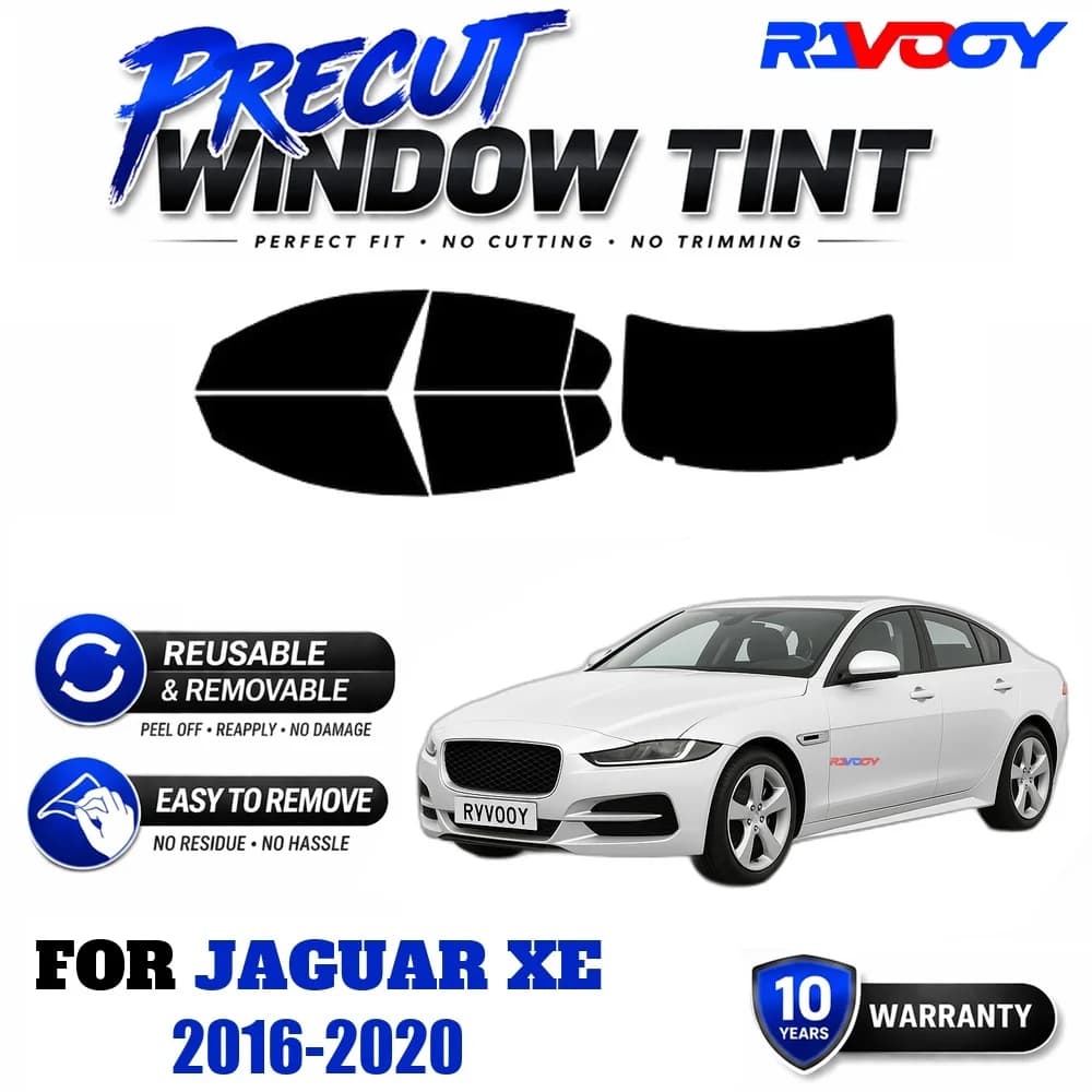RAVOOY Precut Window Tint, Reusable Removable EPU Film, Custom Fit for Jaguar XE 2016-2020, UV Heat Protection