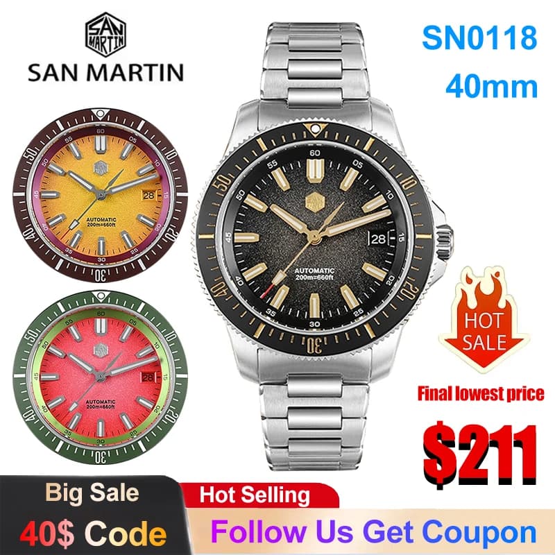 Orologio Meccanico San Martin SN0118 40mm Versione Aggiornata Impermeabile 200m Orologio Subacqueo NH35 Automatico Design Originale Orologio da Uomo
