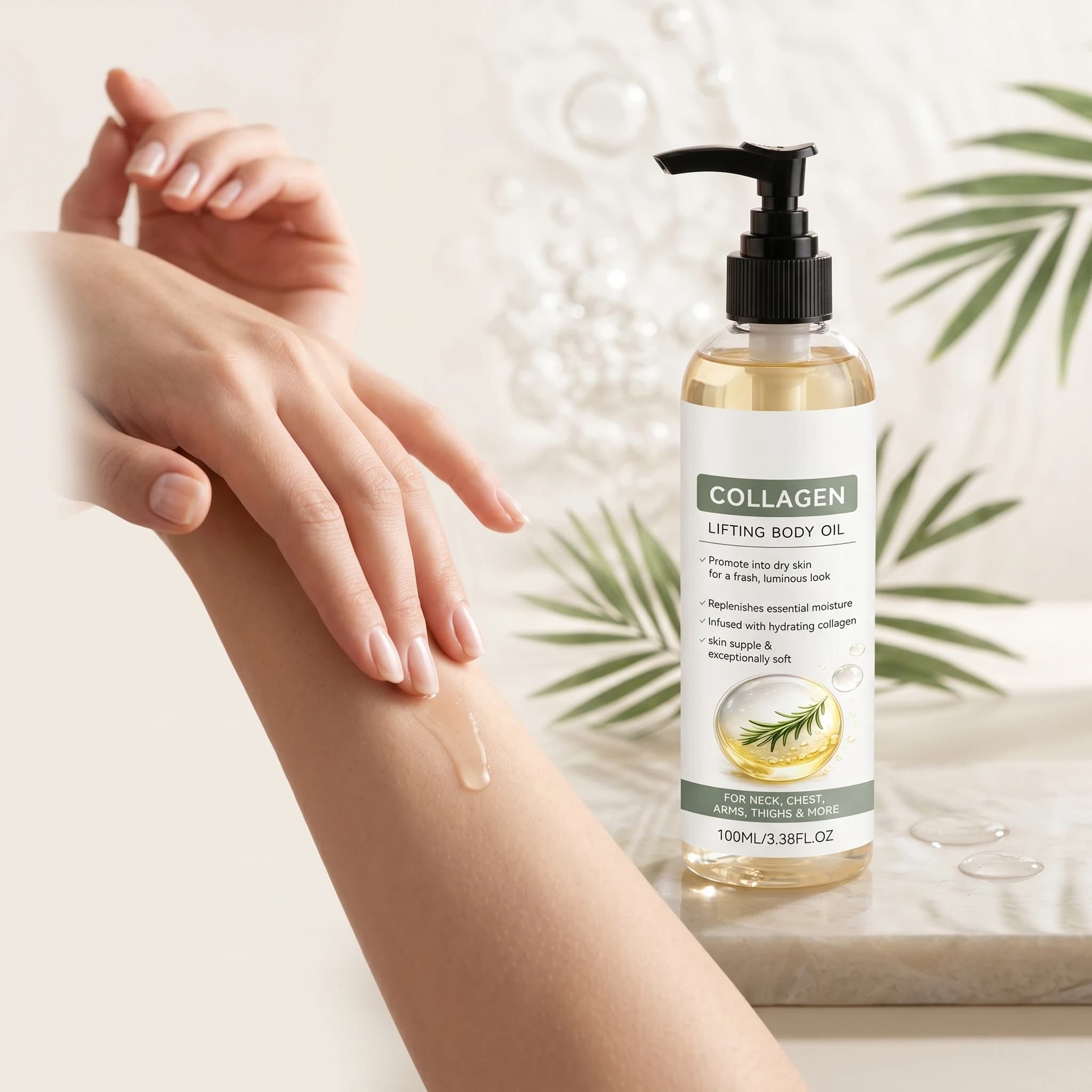 Olio Corpo Rassodante al Collagene, Idratante, Migliora la Pelle Ruvida, Rassodante, Levigante Anti-Cellulite, Olio da Massaggio