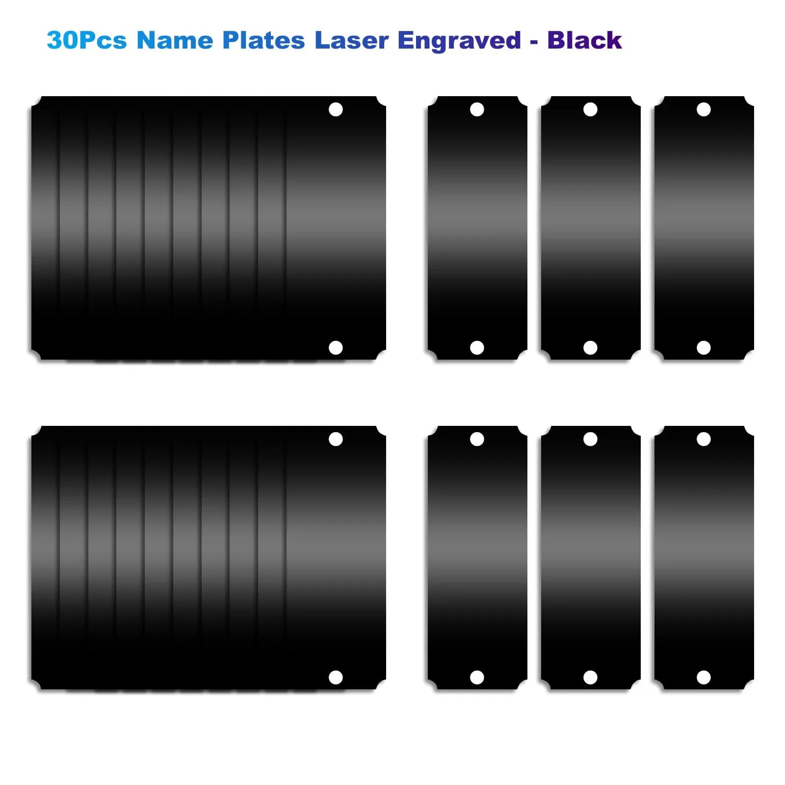 30 plates with laser engraved name, raw labels for diy molding - serrated corner (black/gold)