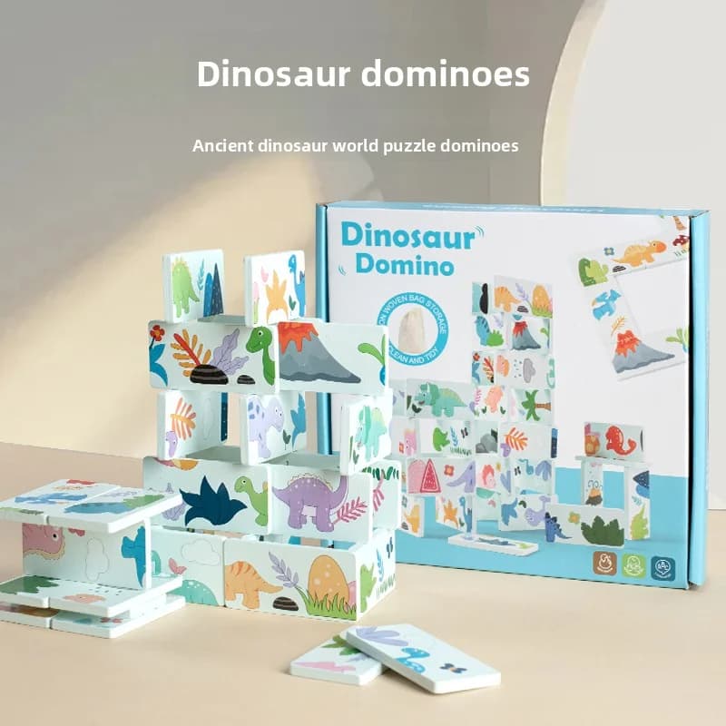 Dinosauro Domino Blocchi di costruzione per bambini Gioco da tavolo impilabile abbinato Giocattolo educativo per la coordinazione occhio-mano del bambino
