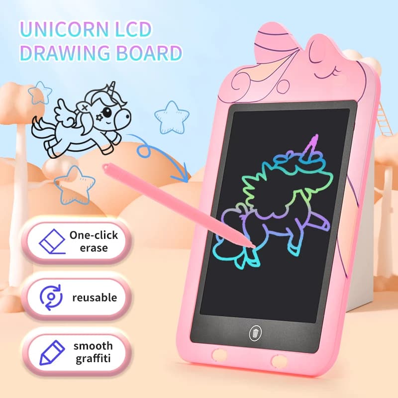 Tavoletta da disegno LCD unicorno da 10.8 pollici tavolo da disegno giocattoli per bambini per compleanno, ringraziamento, Halloween, pasqua, regalo di natale