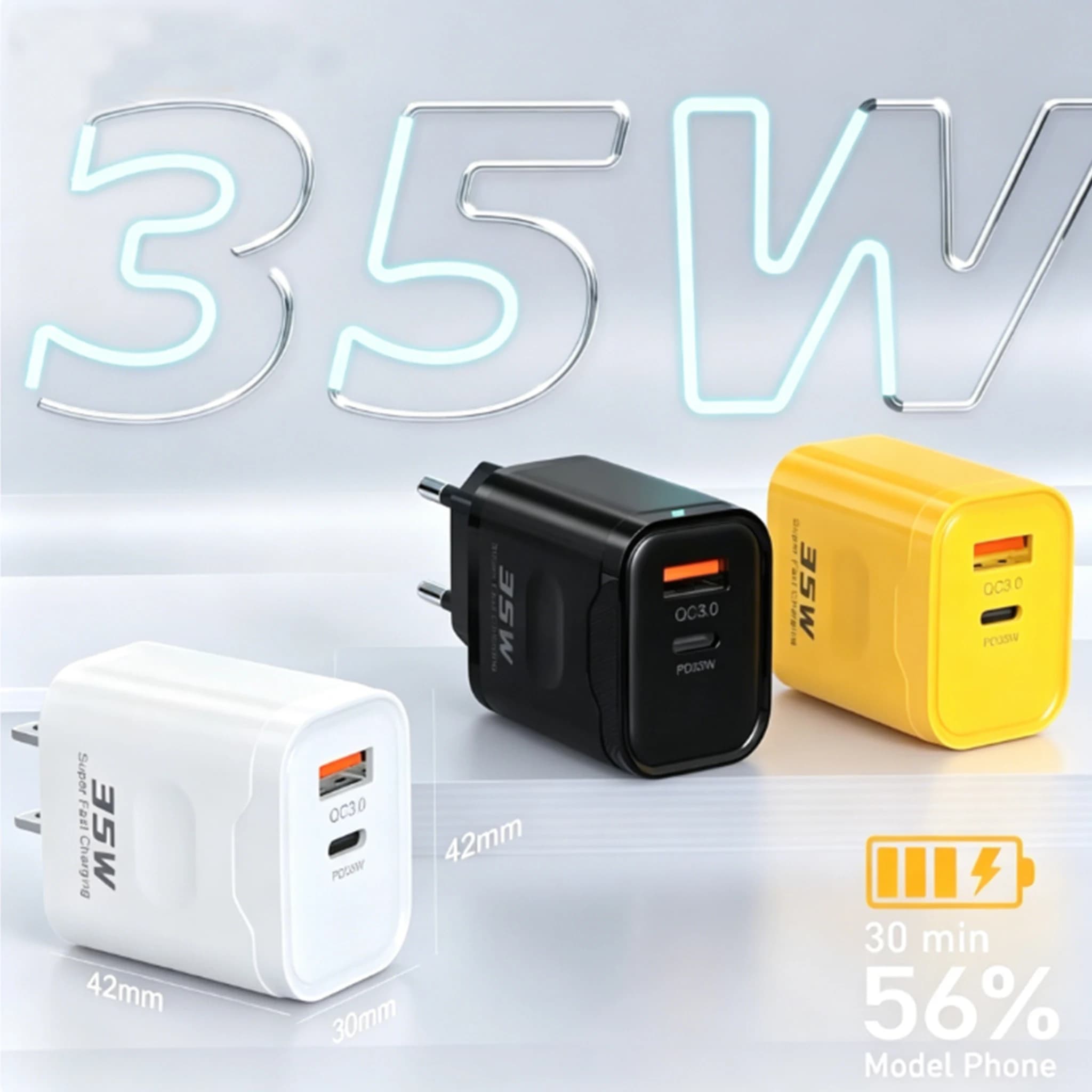 Caricatore USB a doppia porta da 35W, caricatore rapido da parete PD per iPhone 16, Samsung, Xiaomi, Huawei, telefono cellulare, ricarica rapida, spina EU/US