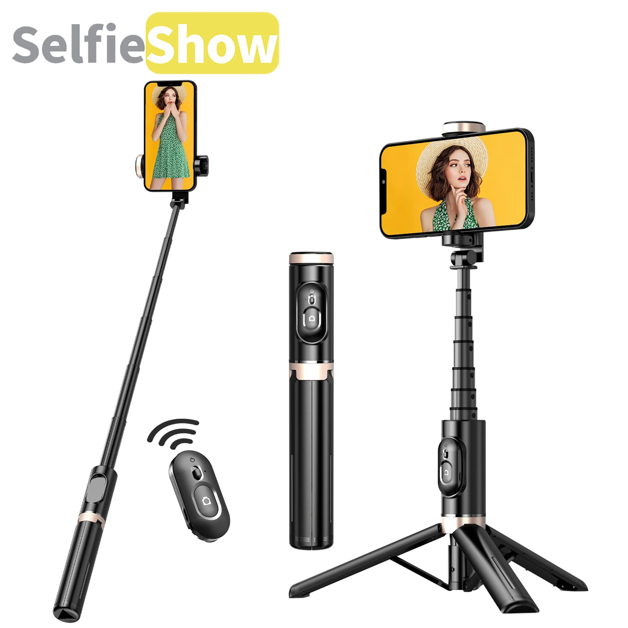 Selfieshow Q12 Design nascosto Treppiede Bluetooth rinforzato Selfie Stick Supporto in lega di alluminio Tripe Tripie Stabilizzatore Supporto per telefono