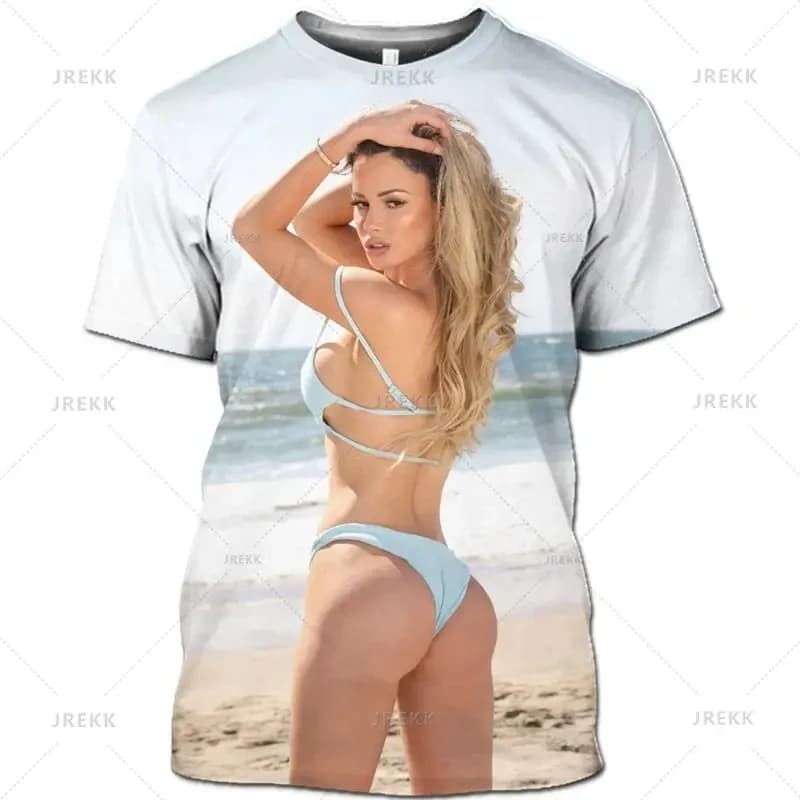 Maglietta Casual estiva a maniche corte per uomo stampa 3d modello Sexy Bikini Graphic Seaside Tops Tee Beauty Girl Pattern magliette