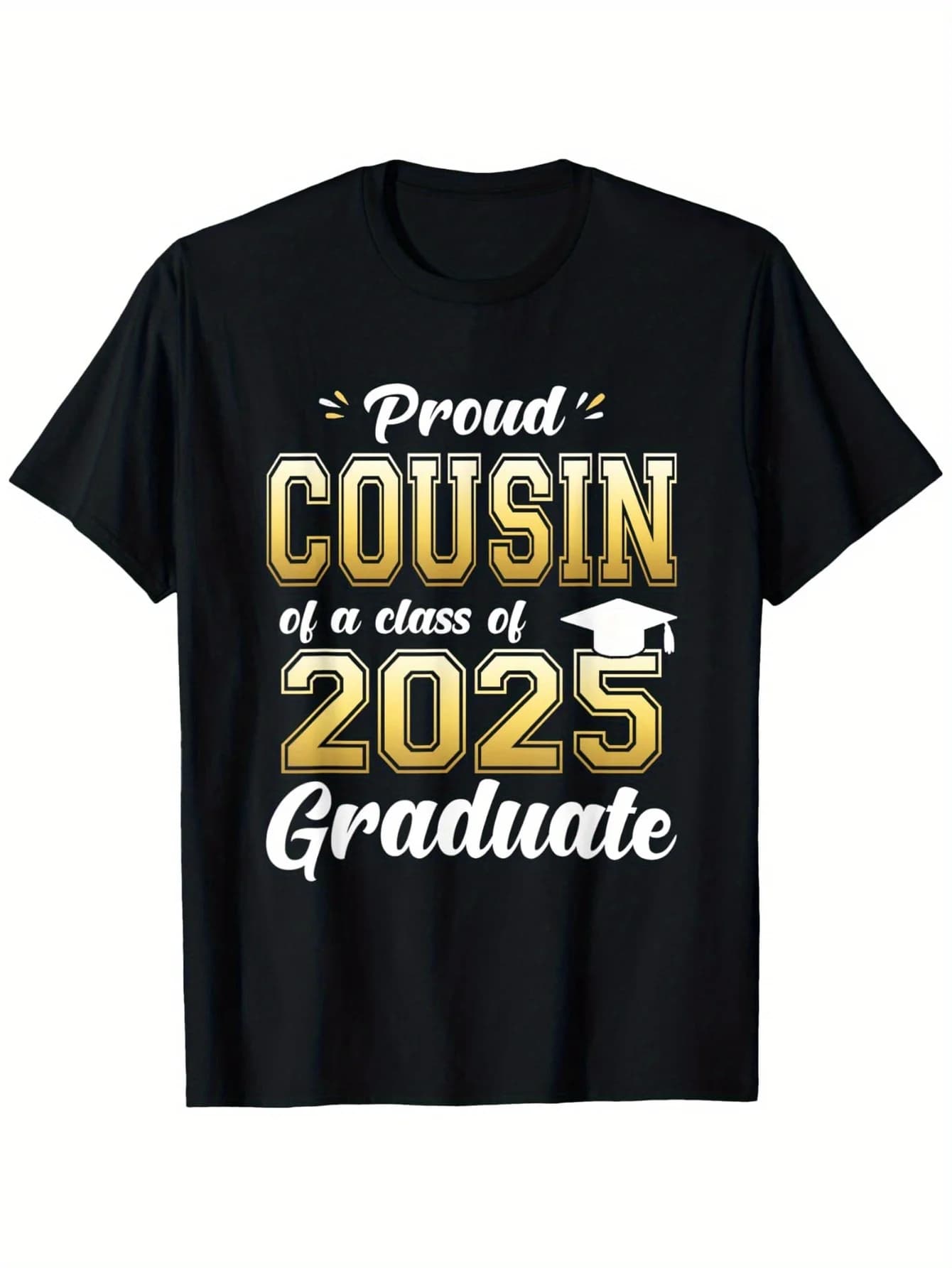 T-shirt per laureati orgoglioso Cousin 2025 - 100% cotone S-3XL, maglietta regalo nera/bianca