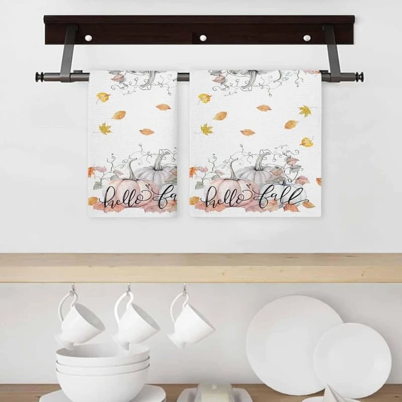 Set di asciugamani da cucina con foglie d'acero e zucca autunnale Set di accessori da cucina Tovaglie da bar assorbenti Asciugamani da cucina Forniture da cucina