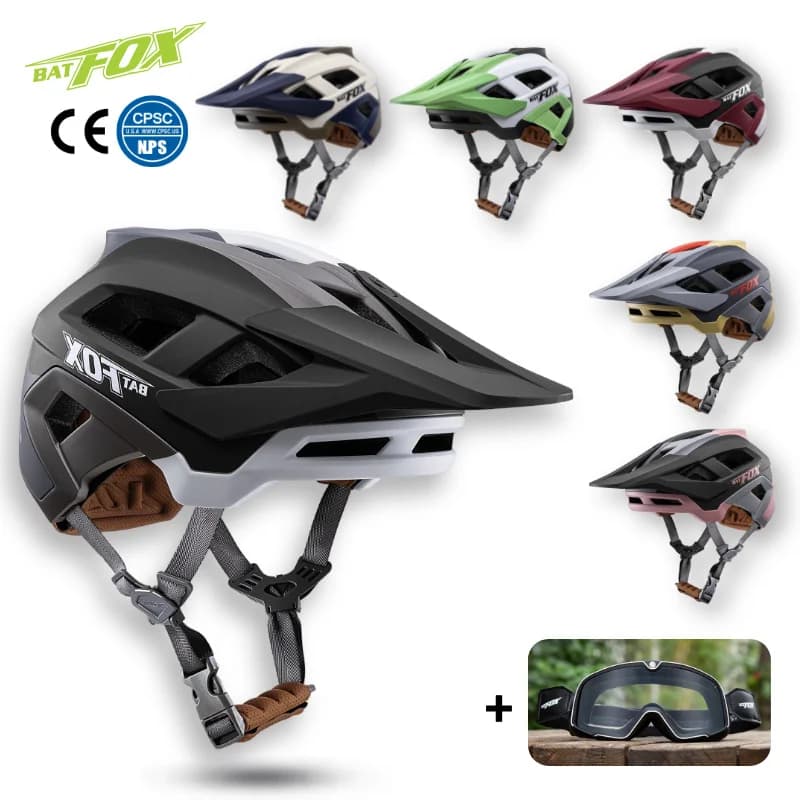 BATFOX 2025 Bicycle helmet with glasses Windproof sand Bicycle helmet MTB road safety hat for outdoor sports Man Woman Cycling helmets