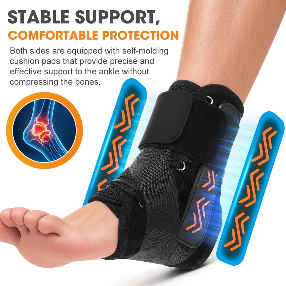 Supporto per Caviglia con Stabilizzatori Laterali, Regolabile, per Distorsioni, Tendinite, Artrite, Recupero da Infortuni, Tutore per Piede per Sport