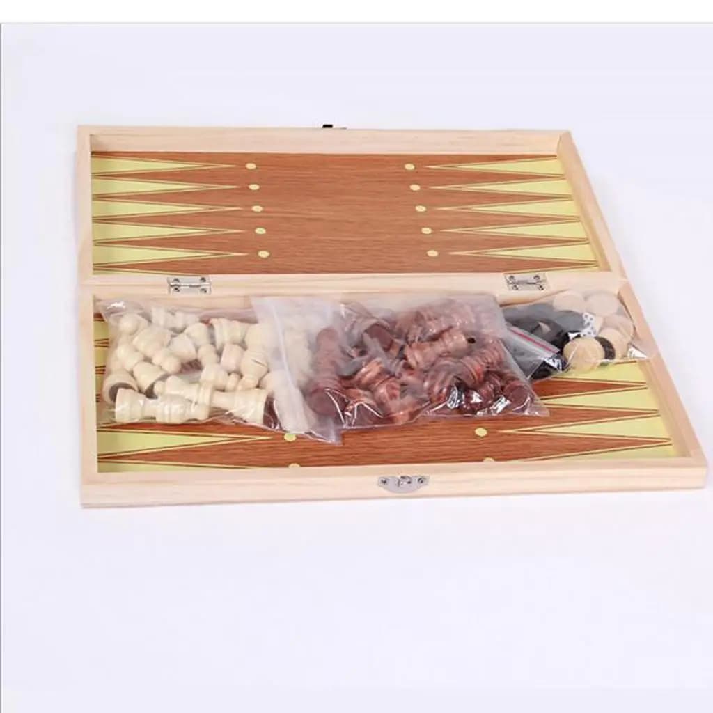 Wood International Chess Set 3 in 1 Traditional Board Game Folding Design for Professional Play