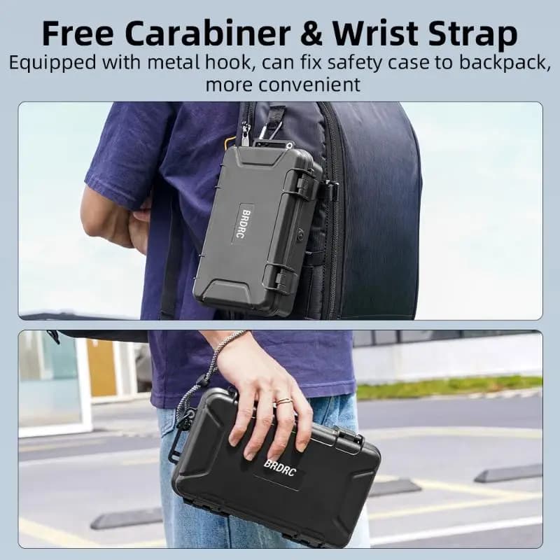 31BA Hard Shell Action Camera Case for Travel Storage, Portable Gear Holder with Handle, Carabiner Clip and Wrist Cord for Daily
