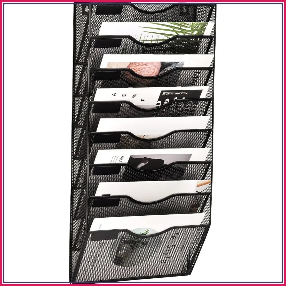 Organizzatore da parete a 8 tasche in rete, porta documenti sospeso con etichette per nome, per ufficio, casa, scuola, nero