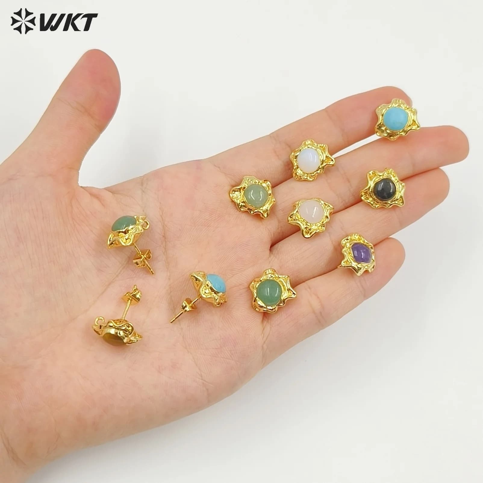 WT-EHP102 Orecchini a cerchio a forma di sole con gemme naturali placcati oro 18K, squisiti e adorabili, per gioielli fai da te da ragazza