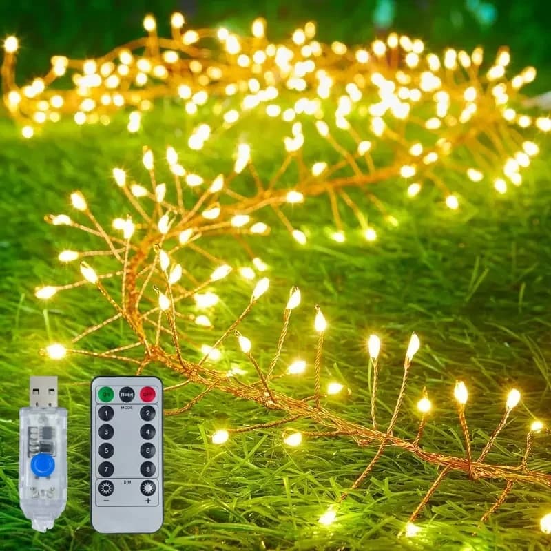 Luci a LED petardo USB con telecomando con lampada da fata a filo d'argento da 50-200 LED per decorazioni natalizie per matrimoni, feste in camera da letto