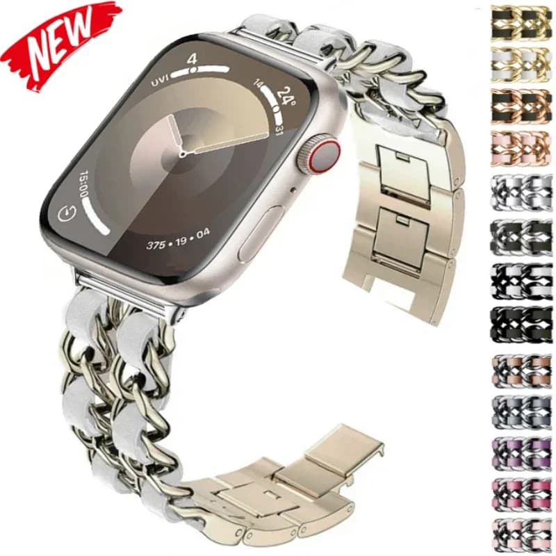 Cinturino in metallo + pelle per Apple Watch Ultra 3 2 1 11 10 9 8 7 6 5 4 SE cinturino 49mm 46mm 45mm 44mm 42mm 41mm 40mm braccialetto