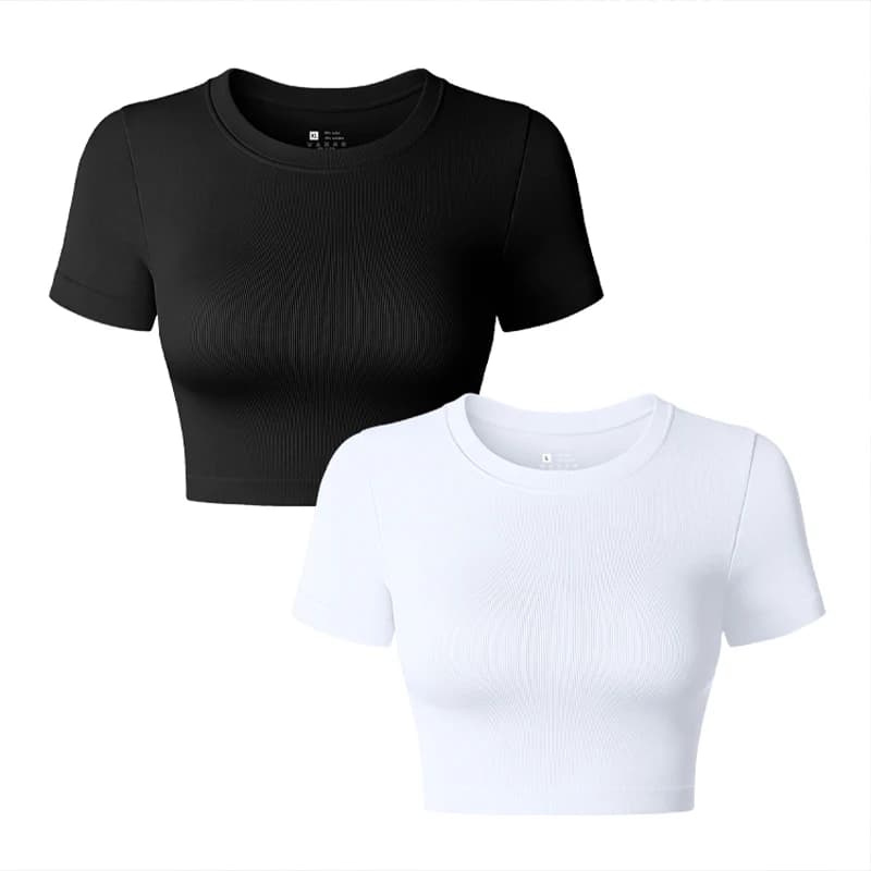 Maglietta da yoga da donna con scollo rotondo e maniche corte, per corsa, palestra, fitness e abbigliamento sportivo