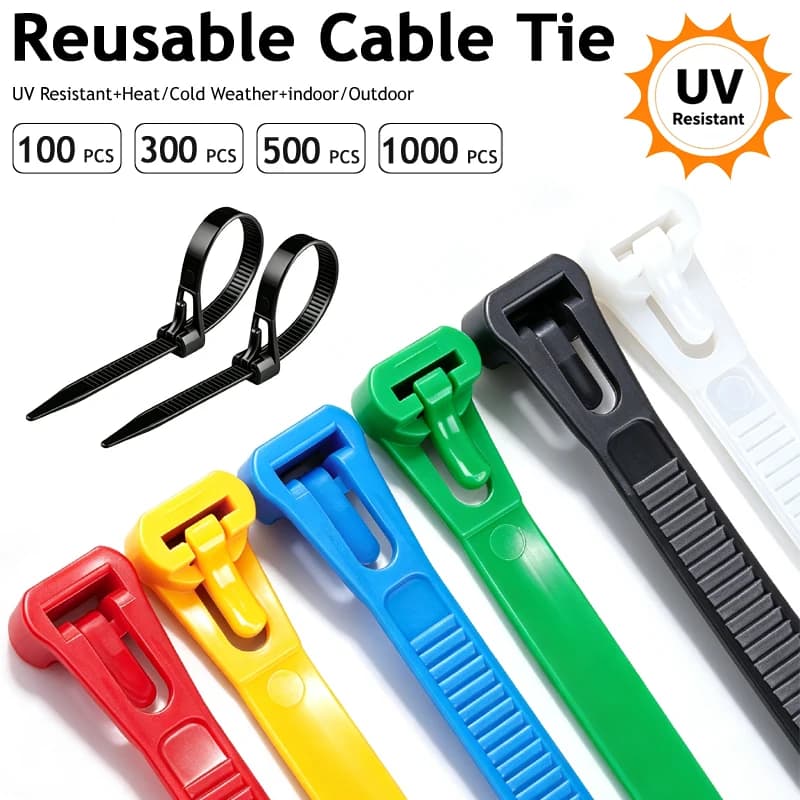 50-1000pcs Reusable Cable Zip Ties Nylon Zipties Detachable Tie Wraps Removable UVproof For Home & Office Cable Management