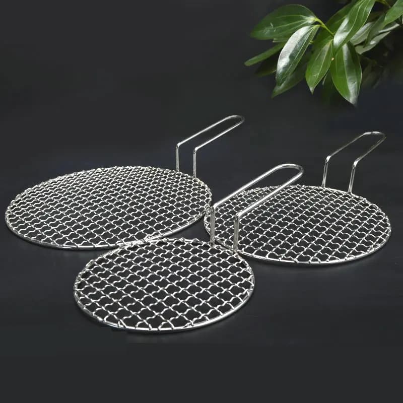 Stainless Steel 304 Food Grade 16-48CM Round BBQ Barbecue Grill Wire Grid Mesh Net with 10CM Handle