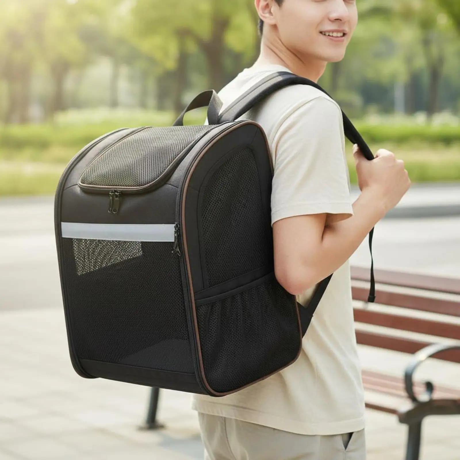 Foldable Cat Carrier Backpack Padded Back Support Breathable Mesh Pet Backpack