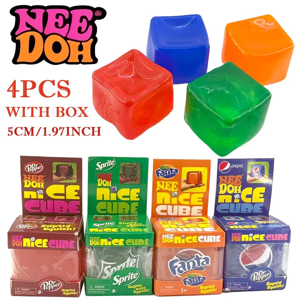 Nuovo Giocattolo Antistress Morbido a Forma di Cubo Needoh con Schema Colori Soda, con Scatola Sorpresa e Puzzle Regalo