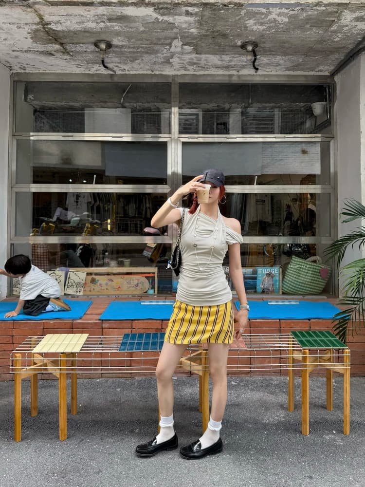 Low Waist Color Block Vertical Stripes Skirt Women's Summer New Style Casual City Commute A-Line Skirt Polyester Fiber