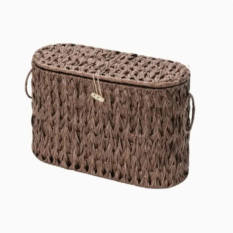 Porta Carta Igienica in Vimini Intrecciato ABKO con Coperchio, Cesto Decorativo Stretto per Bagno A