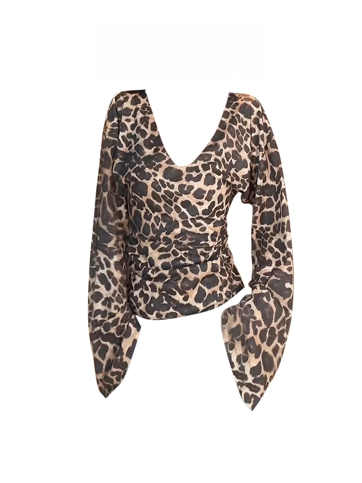 plus Size Slim Fit Long Sleeve T-Shirt Women Early Autumn Sexy Leopard Print Bell Sleeve Folded Collar Hot Girl Style Top
