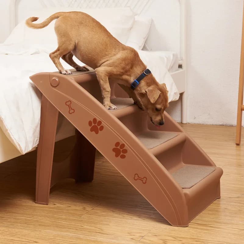 Forniture per animali domestici Scala per cani pieghevole beige Divano in plastica antiscivolo Letto a castello Scaletta per arrampicata per gattiScale per cani Scaletta pieghevole per animali domestici