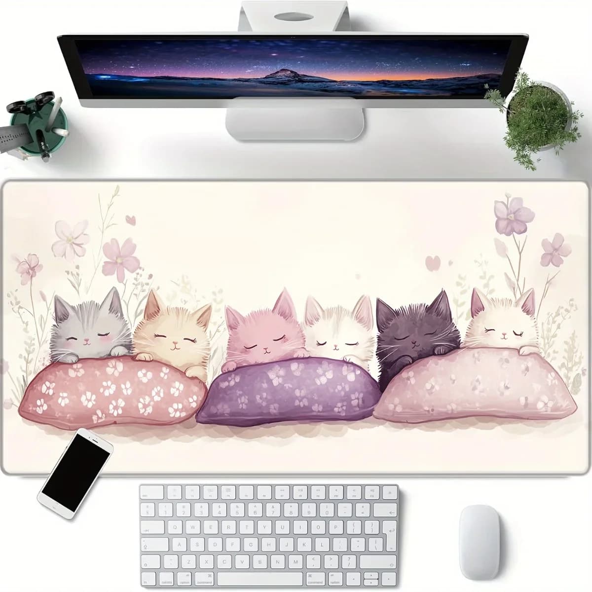 Tappetino per Scrivania Super Adorabile a Forma di Gatto, Base Antiscivolo in Gomma, Tappetino per Mouse Liscio per Ufficio, Casa e Computer
