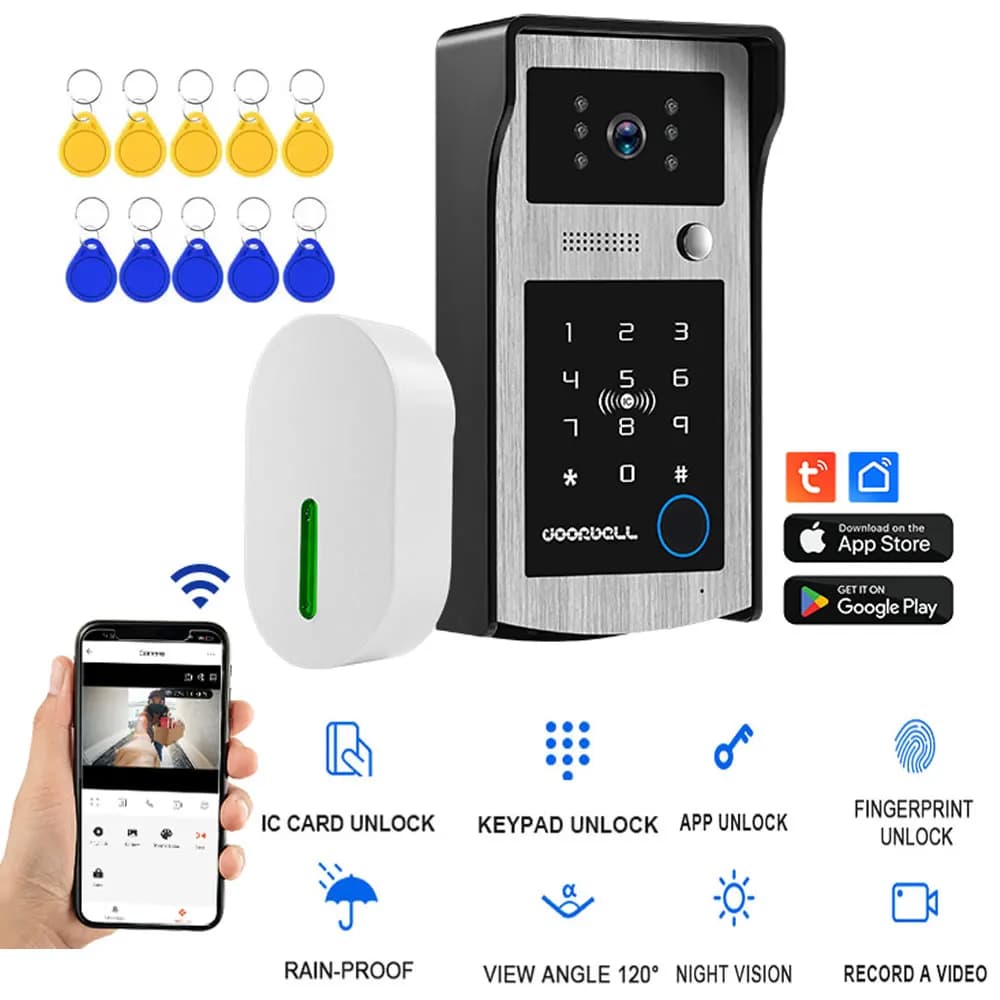 New Tuya Smart Video Doorbell Camera 1080P WiFi Video Intercom Door Bell Camera With RFID Code Keypad Access Phone APP Unlock