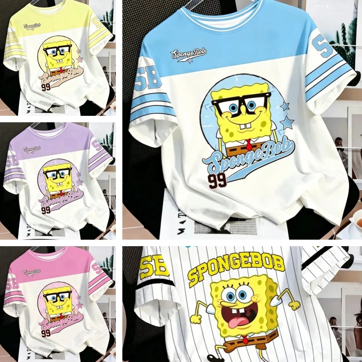 Maglietta estiva SpongeBob SquarePants con stampa 3D, cartone animato, per uomo, donna, adulti, bambini, ragazzi, ragazze, top per bambini, genitori e figli, ad asciugatura rapida