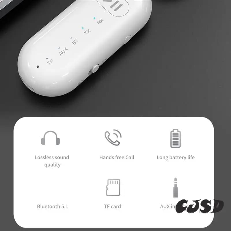 CJSD-Adattatore trasmettitore ricevitore wireless Bluetooth 5.1 Trasmettitore stereo AUX da 3,5 mm Supporto per chiamate in vivavoce Scheda TF per auto