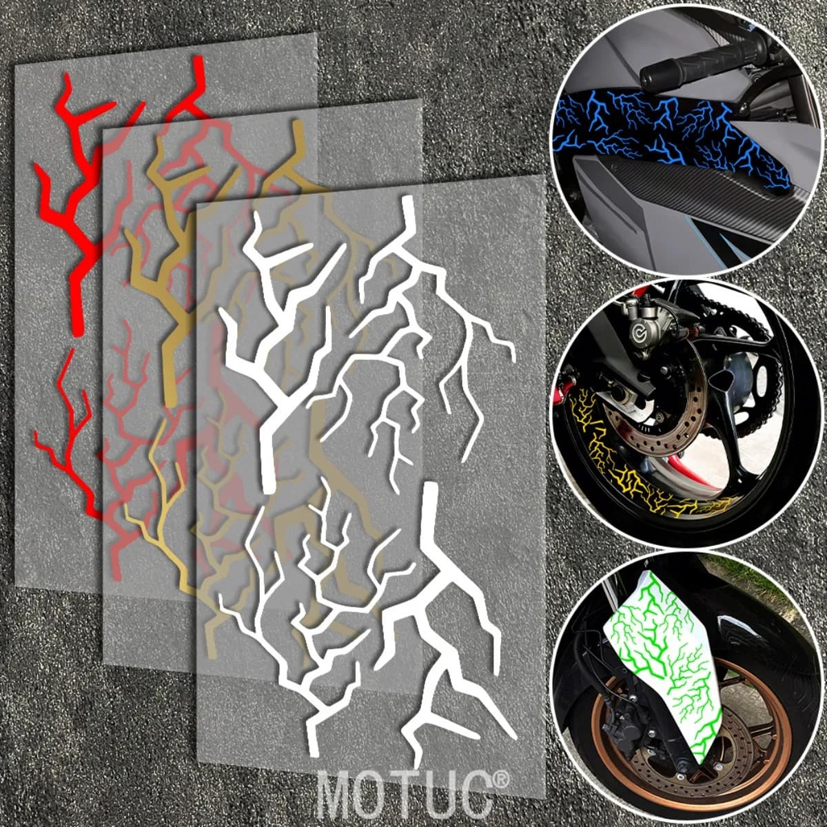 Set di 3 Adesivi Moto Impermeabili con Motivo Fulmine per Personalizzazione Fai-da-Te di Carene, Caschi da Corsa, Parafanghi, Mozzi Ruota, Serbatoi e Biciclette