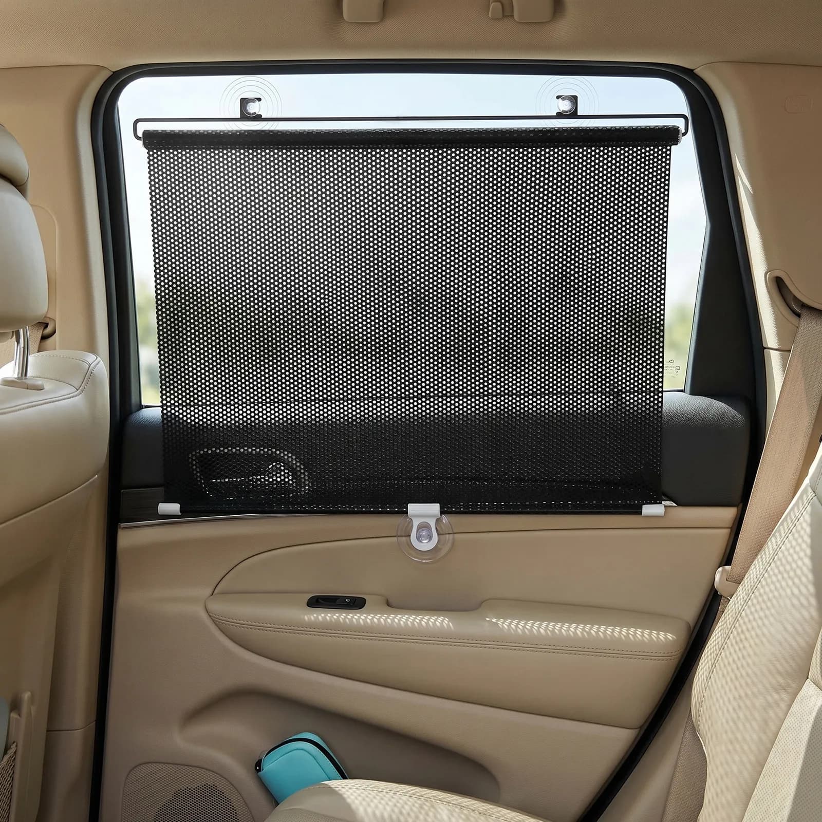Tenda Parasole a Ventosa per Balcone, Oscurante, Portatile, Leggera, a Rete a Pois, Temporanea per Porta