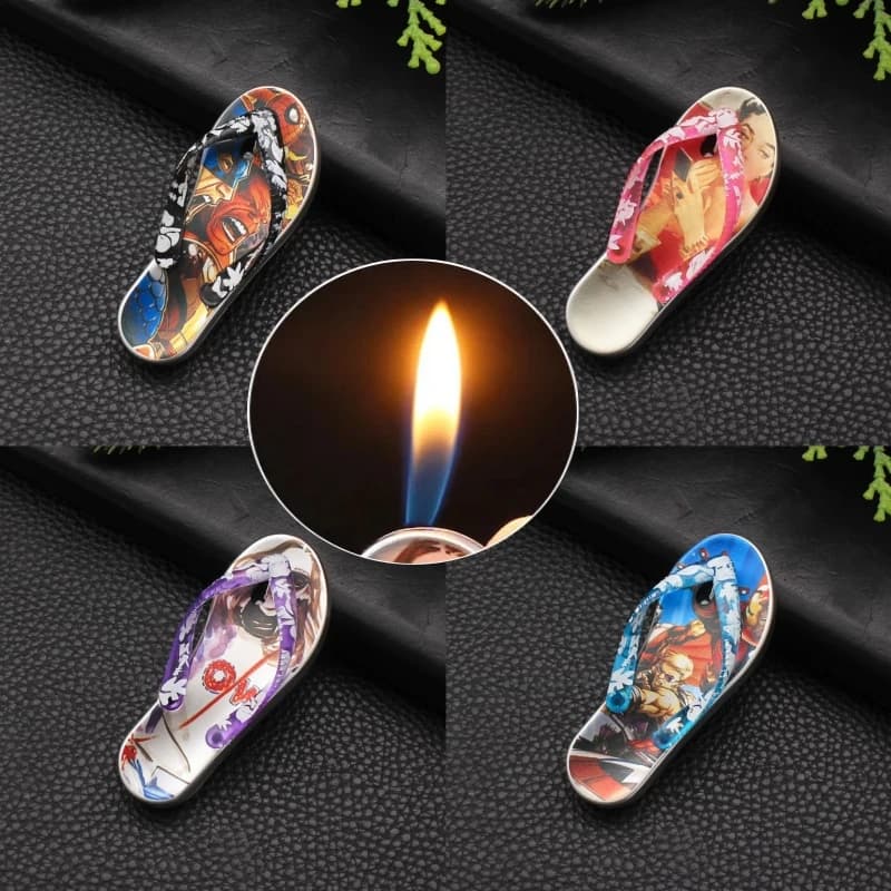Accendino gonfiabile carino portatile Nuovo cartone animato a fiamma aperta Mini infradito Gas butano Accendino esterno Accessori per sigarette Regalo