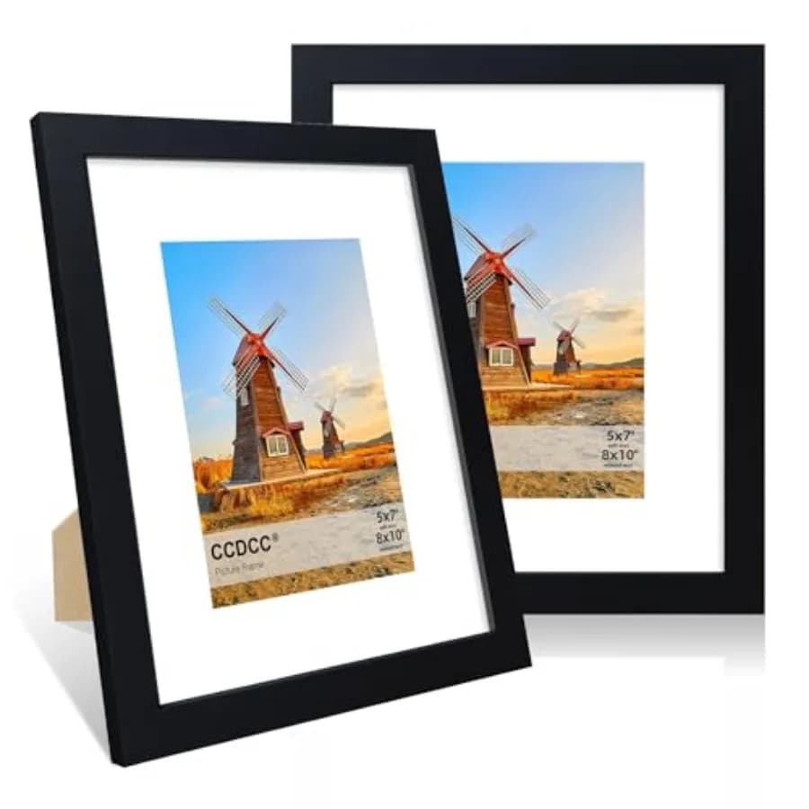 Set di 2 Cornici per Foto 8x10, Cornici in Legno 8x10 con Passepartout per Foto 5x7, Cornice in Legno con Vetro Vero per Parete e Tavolo