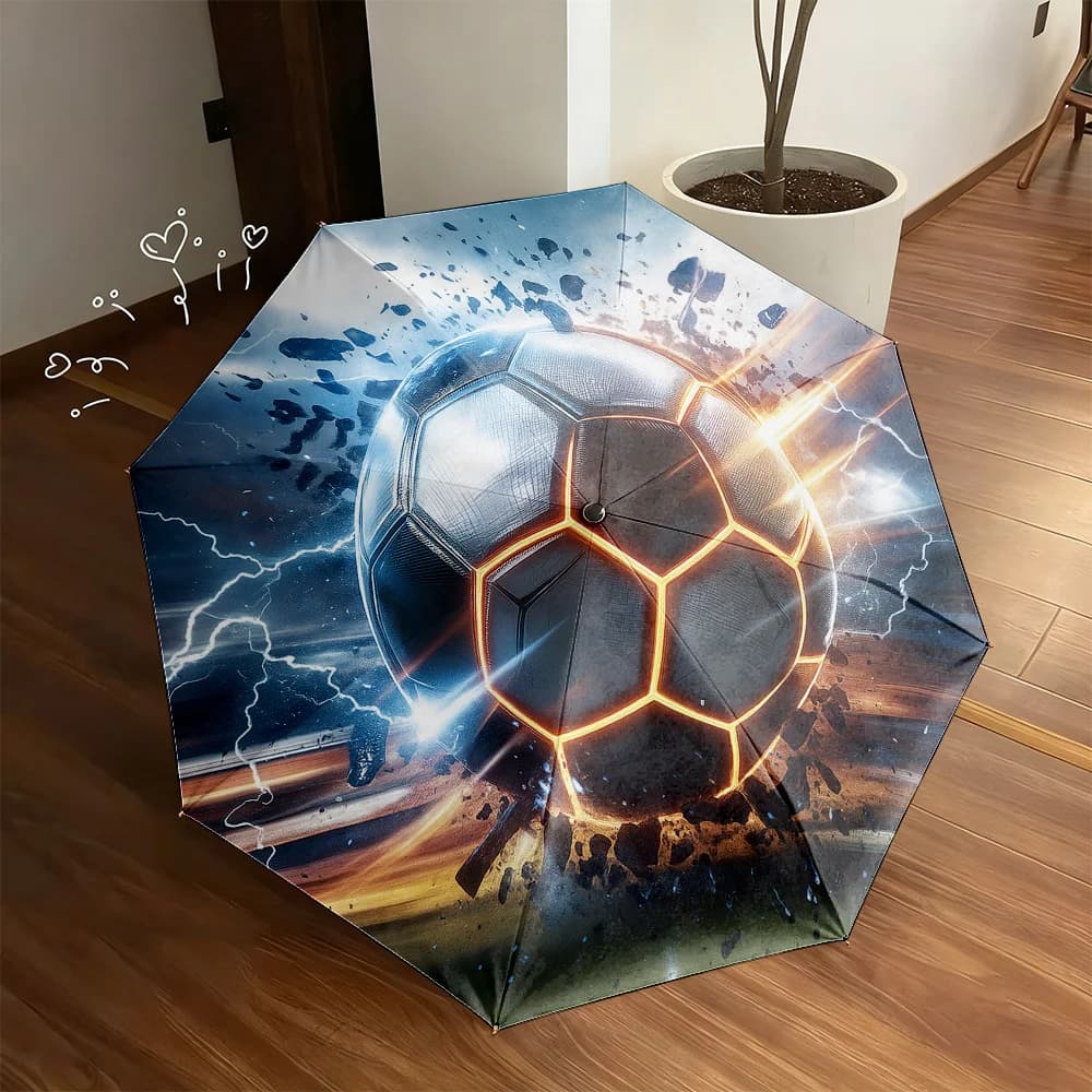Ombrello pieghevole con stampa 2D, 1 pezzo, a tema calcistico dinamico, perfetto per Natale, Halloween e altre occasioni festive, Maki