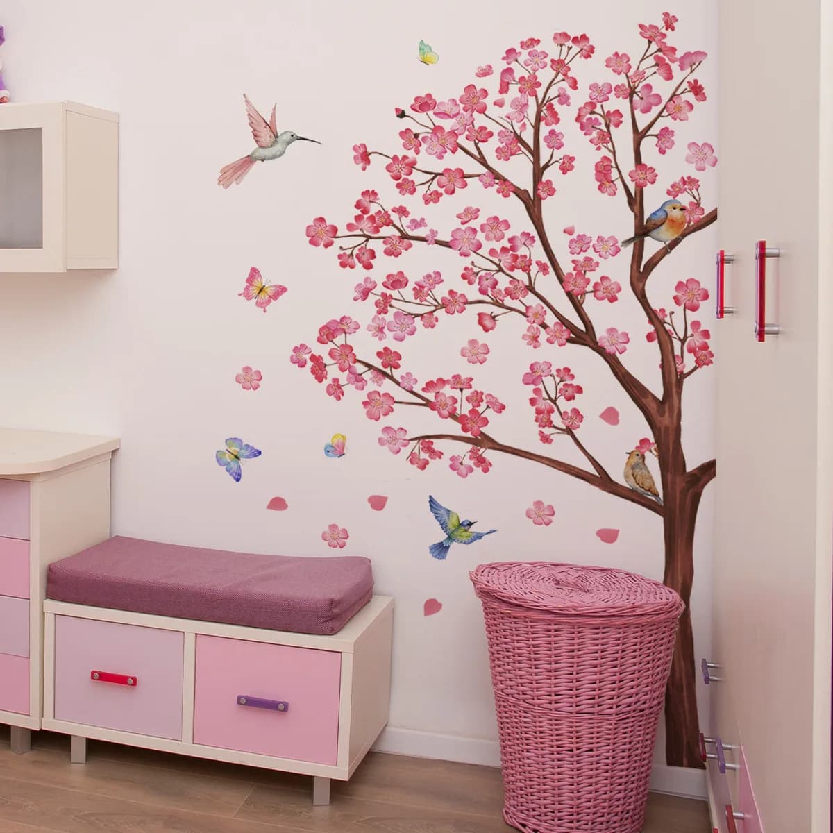Adesivi murali fiore uccello acquerello Decorazione soggiorno per camera da letto Decalcomanie murali Camera dei bambini Asilo nido Decorazioni per la casa Regalo per ragazza