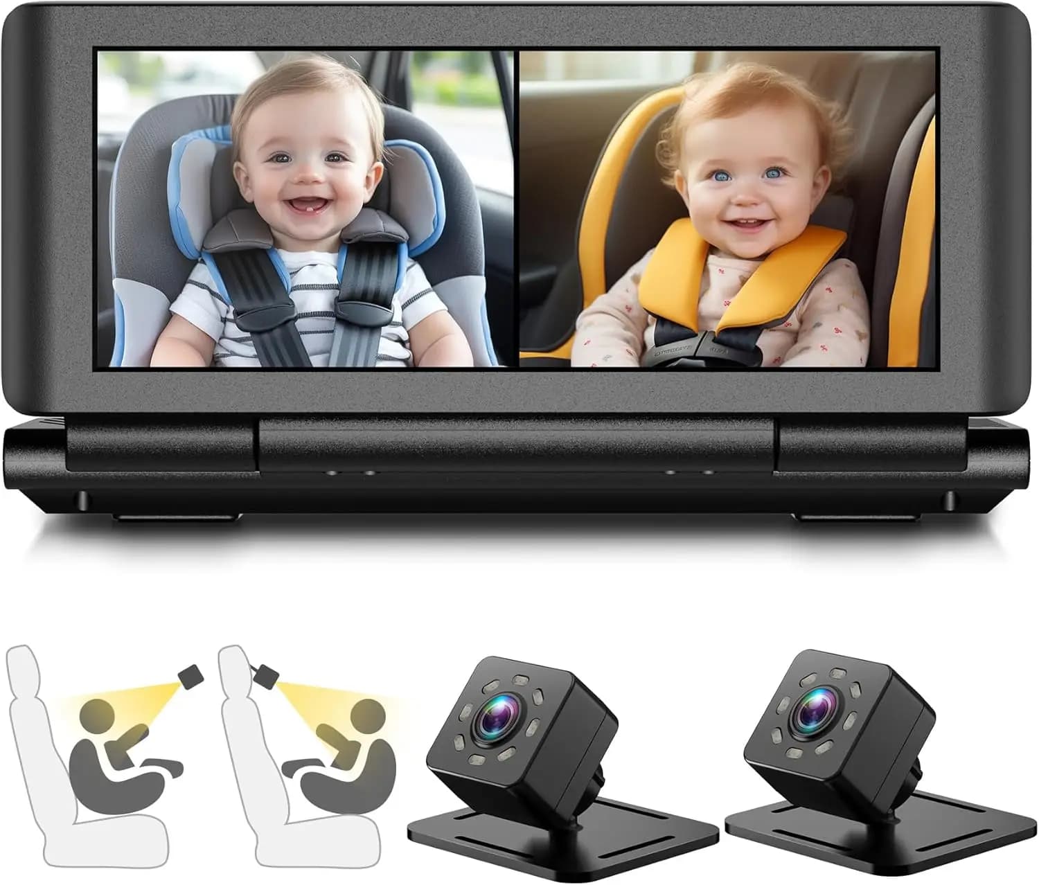 Monitor per Auto con Doppia Telecamera e Schermo HD da 6,86 Pollici, Visione Notturna IR per la Sicurezza del Sedile Posteriore