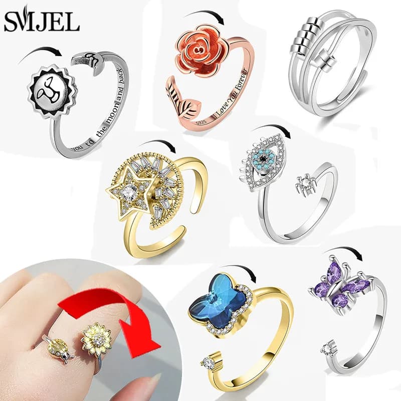 Anello di ansia vintage con tarassaco Fidget Spinner Anelli per le donne Anello da dito impilabile Gioielli di fidanzamento antistress Ruota regali