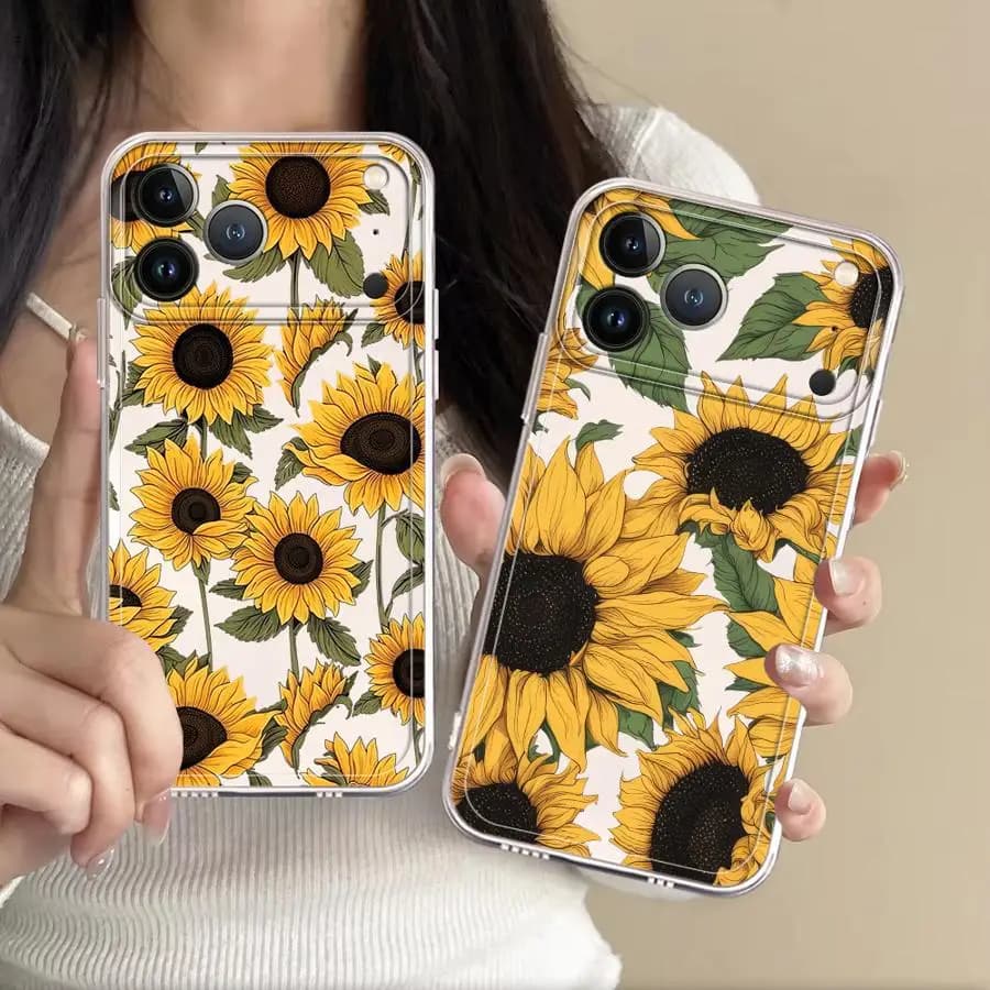 Custodia Trasparente con Motivo Girasole Carino per Apple iPhone 17 Pro Max Air XS XR 16e 14 Plus 17e 13 Mini 16 11 12 15