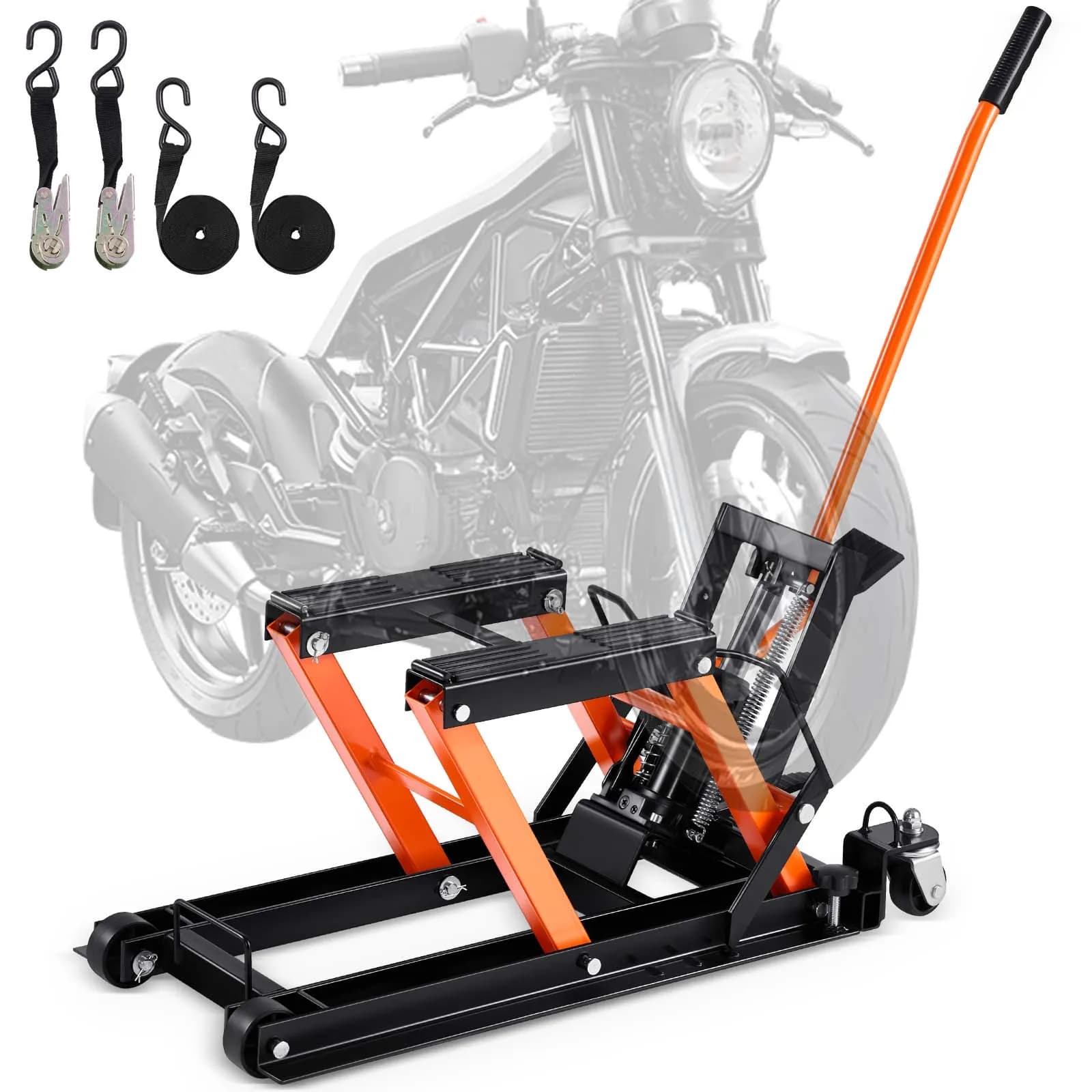 VEVOR 1500 LBS Steel Hydraulic Motorcycle Jack Stand, ATV Scissor Lift Jack with 4 Wheels, for Motorcycle ATV UTV Powersports