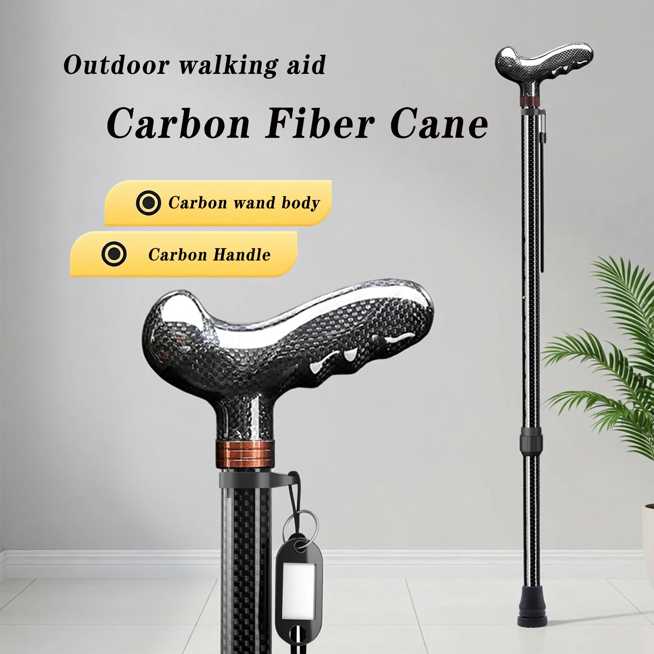 Ultra-light Retractable Carbon Hiking Booster Walking Anti-Slip Breaking Four-Legged Stable Armrest Stick Column Stick Device