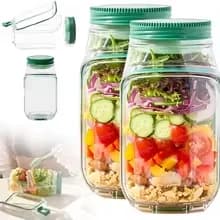 Portable Salad Jar Container with Side Opening, Dressing Cup, Food Storage Lunch Box for Office Travel Meal Prep