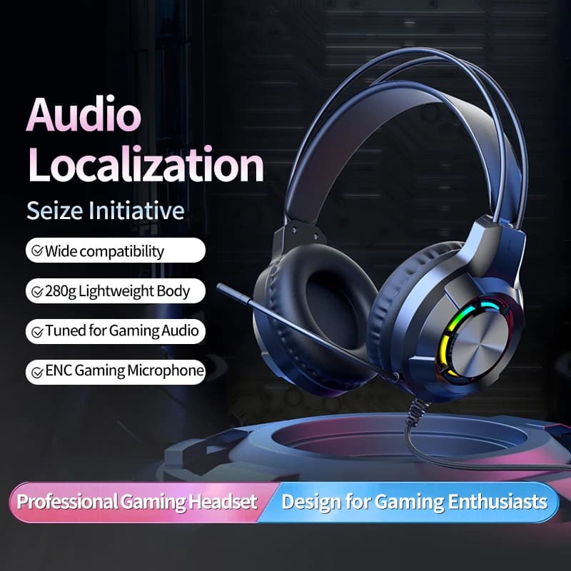 Nuove cuffie da gioco cablate over-ear per streamer con illuminazione RGB LED, bassi profondi, cancellazione del rumore e microfono per laptop e desktop